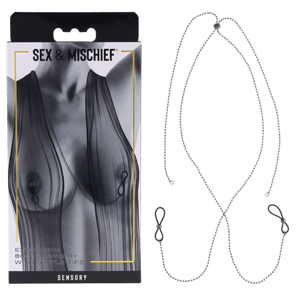 S&M Exs & Ohs Body Jewelry with Nipple Ties - Metal Chain with Nipple Ties Sportsheets